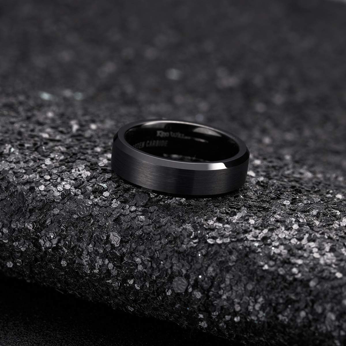 King Will 6mm Men's Black Wedding Ring - Brushed Matte Surface, Beveled Polished Edge, Comfort Fit Size 13