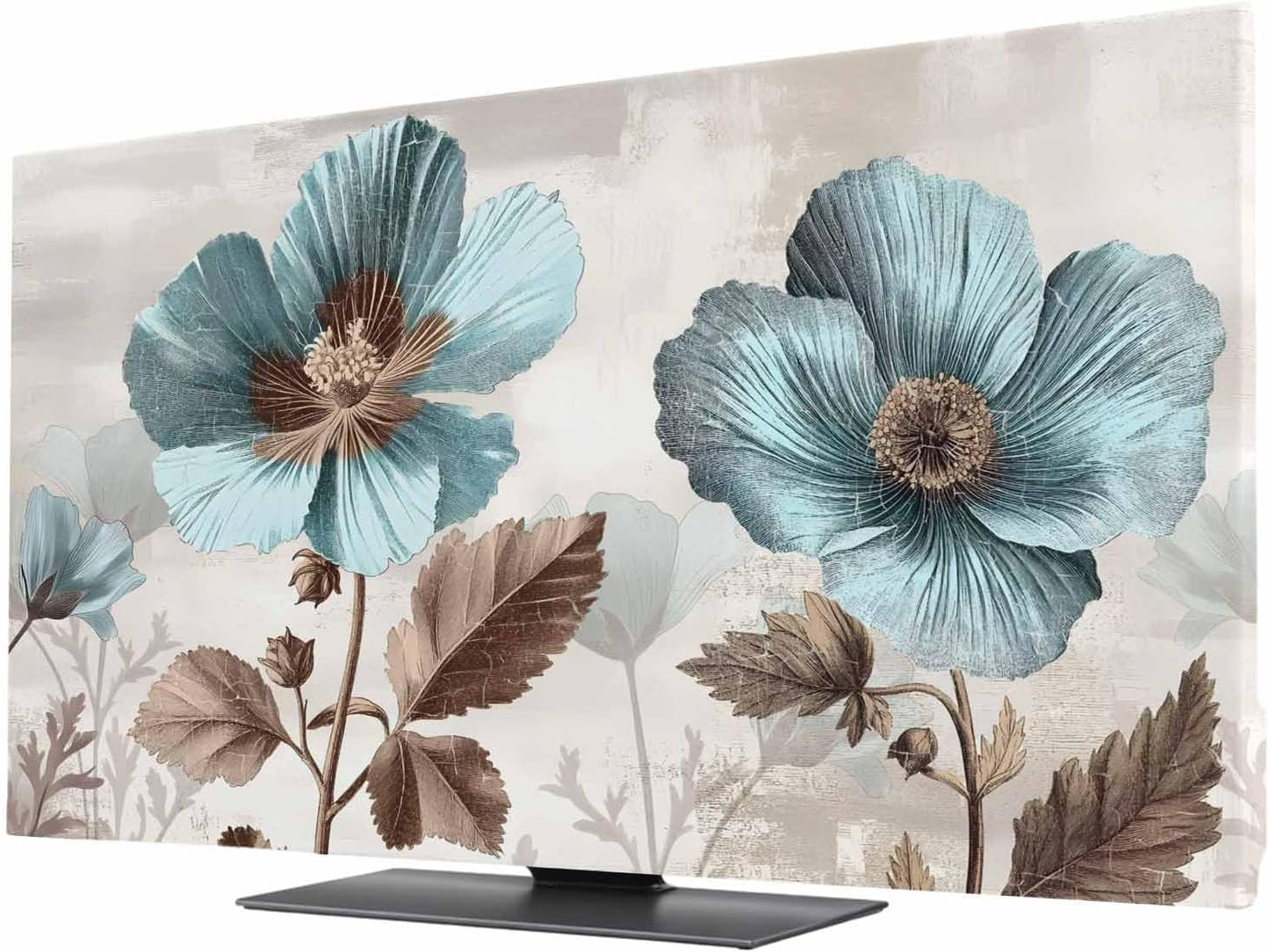 Yukro 40 Inch, 35"x22" Blue Broccoli Indoor TV Dust Cover, Farmhouse Rustic Floral Retro Victorian Style Elastic TV