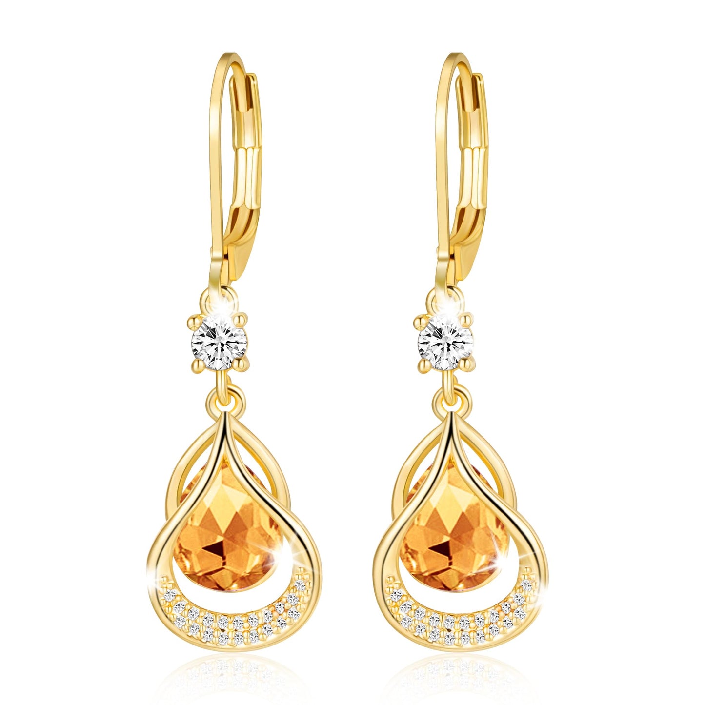 Dangle Trendy Leverback Birthstone Earrings 14K Gold Plated Teardrop Dangle Earrings Jewelry Christmas Birthday Gifts for Women (Gold November)