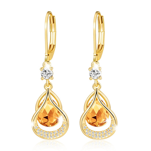 Dangle Trendy Leverback Birthstone Earrings 14K Gold Plated Teardrop Dangle Earrings Jewelry Christmas Birthday Gifts for Women (Gold November)