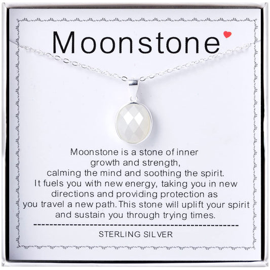 AmpleLove Sterling Silver White Moonstone Necklace New Beginnings Gifts for Women