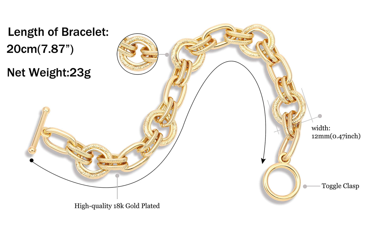 SOFYBJA 18k Gold Plated Chunky Wide Cuban Curb Oval Rolo Link Chain Bracelets for Women Rope Bracelets Handmade Jewelry for Women