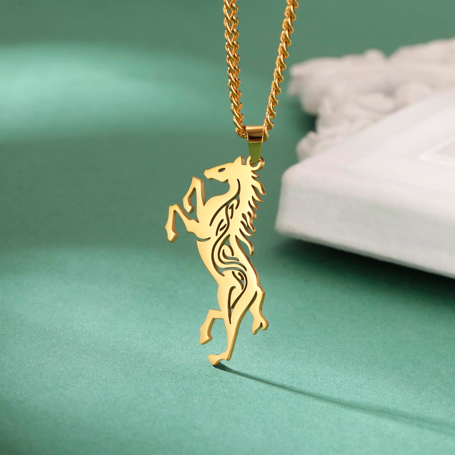 VASSAGO Horse Necklace for Women Men Stainless Steel Horse Pendant Necklace Animal Jewelry Horse Lover Gifts (gold)