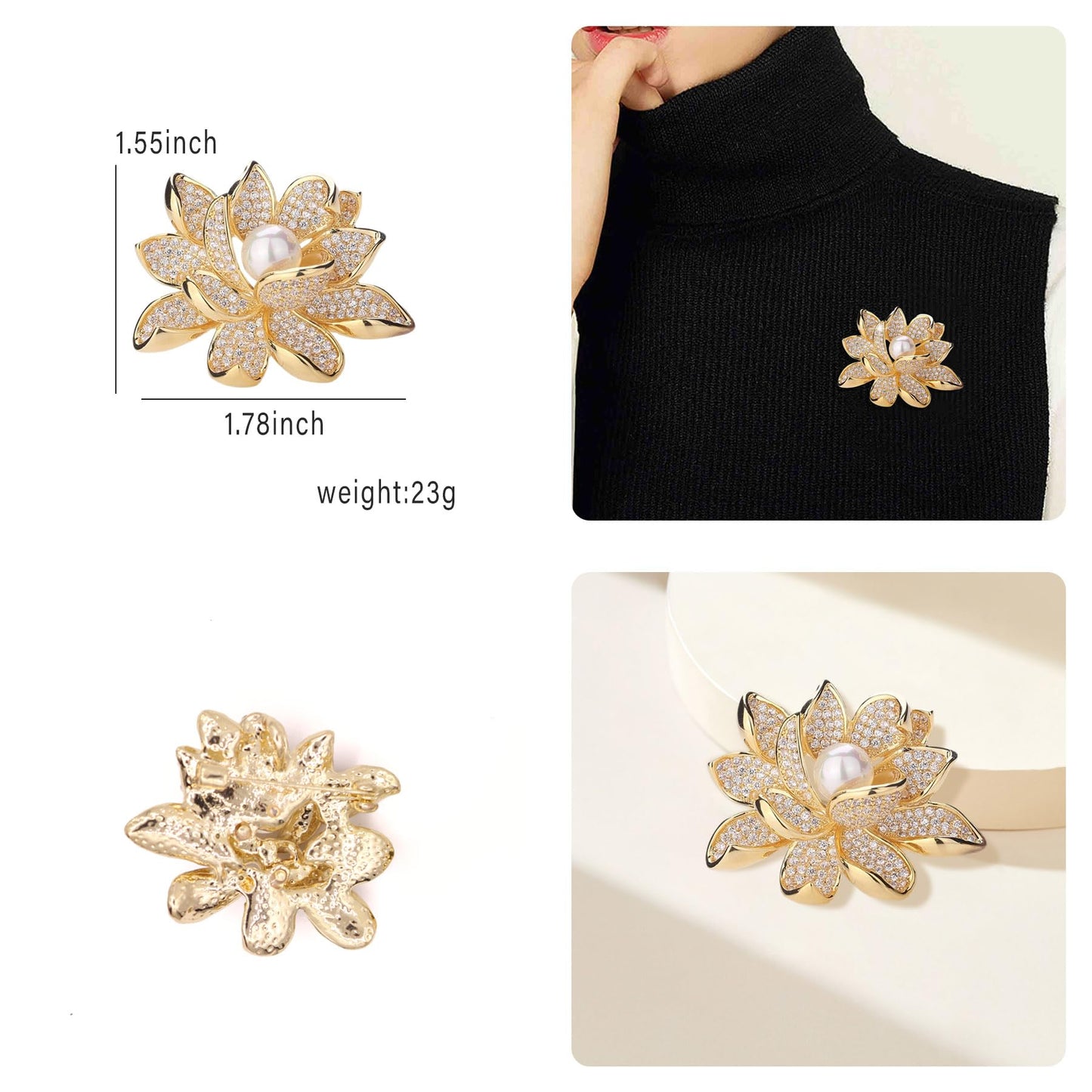Crystal Red Flower Brooch Pins for Women Elegant Enamel Rhinestone Floral Brooches Pin Fashion Jewelry for Party Dance Wedding Banquet Brooch for Women Gift (Gold)