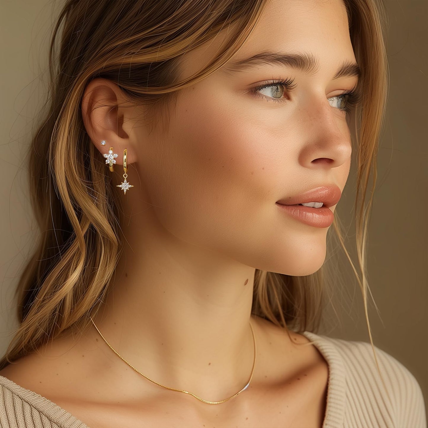 14K Gold Hoop Earring Set for Women, Dainty Gold Huggie Hoop Earrings, Earring Sets for Multiple Piercing Hypoallergenic Earring Stacks, Cartilage Earrings for Women Jewelry Gifts