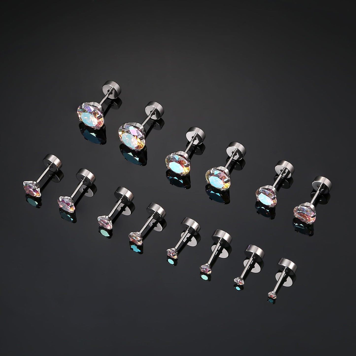 Fansilver 20G Hypoallergenic Flat Back Earrings for Women Men Silver 14K Gold Stainless Steel Stud Earrings Brithstone Cubic Zirconia Studs Surgical Steel Cartilage Earrings for Sensitive Ears