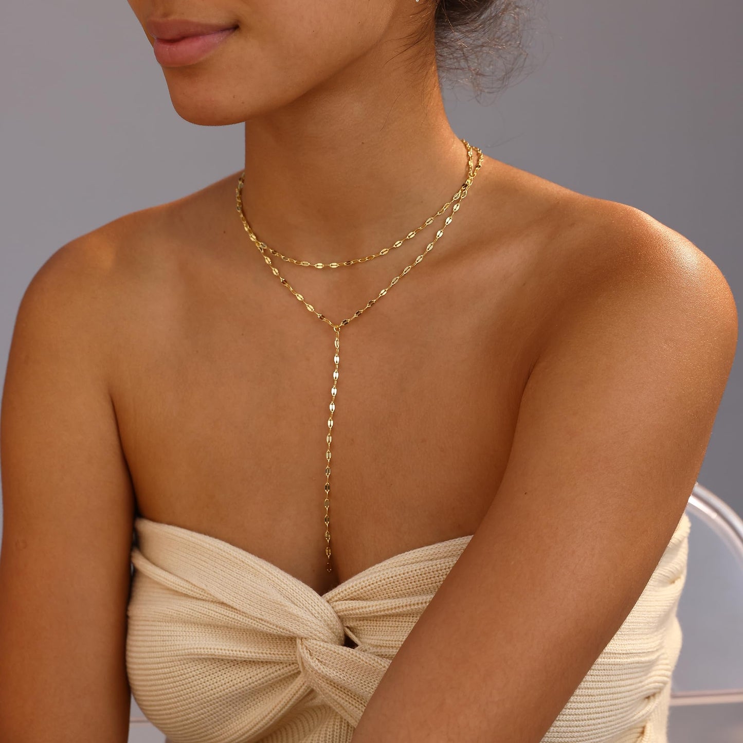 Fwlisesa Chunky Gold Necklace Stack, Dainty Choker Necklace 14k Gold Plated Layered Long Necklace Simple Layering Gold Chain Necklace Fashion Layering Chunky Chain Choker Womens Jewelry for Women