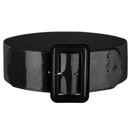 JASGOOD Women Wide Stretchy Belt Vintage Elastic Waist Belt for Dresses Fashion Ladies Waist Patent Leather Belt with Square Buckle