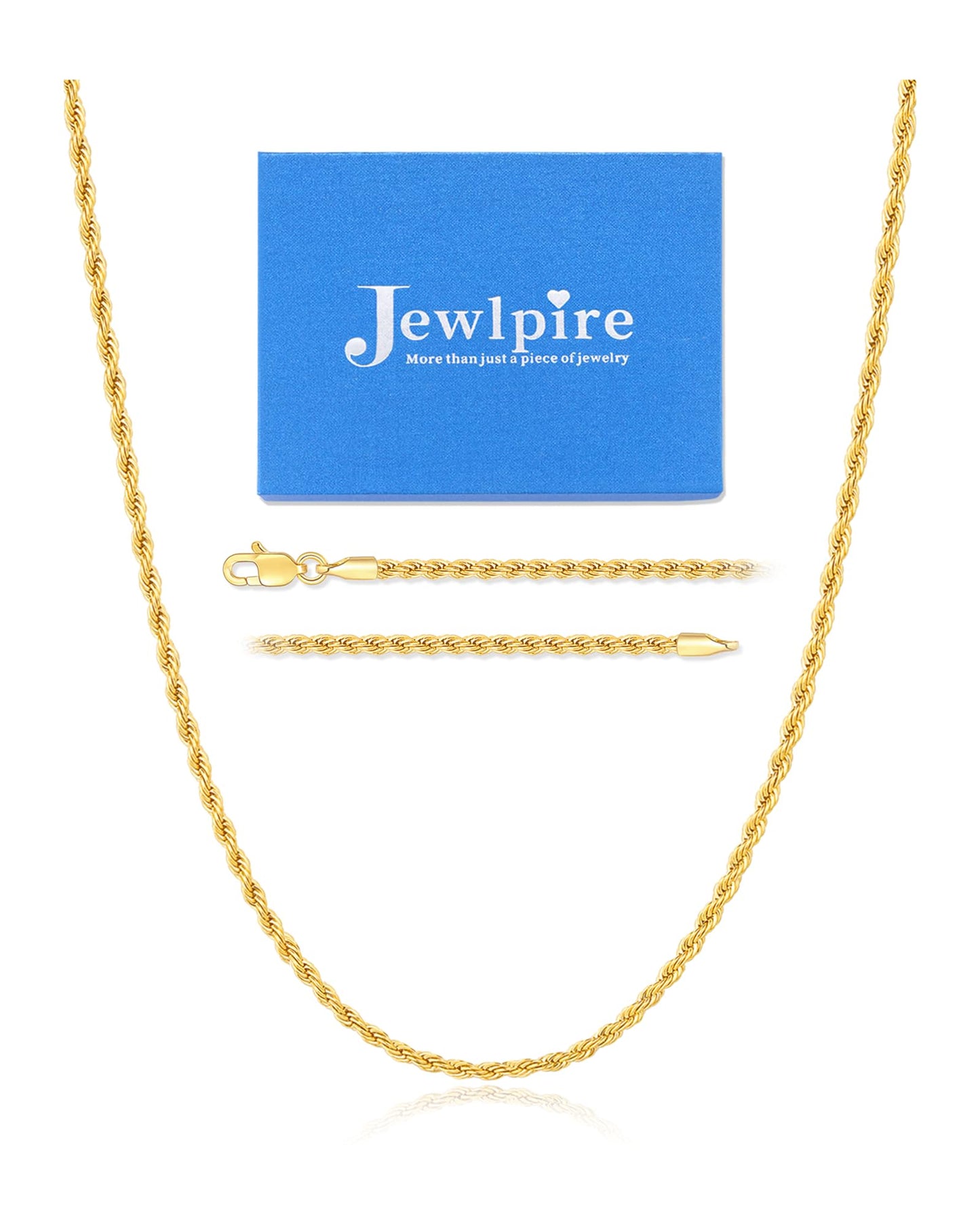 Jewlpire 14K Gold Plated Chain Necklace for Women, 2.5mm Rope Chains 14K Gold Plated Chain for Women Sturdy Womens Chains Necklaces, 20 Inch