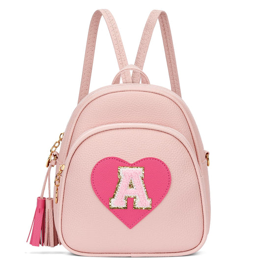CLOUDWINGS Birthday Gifts for Kids Gifts for Girls Little Girl Initial Mini Heart Backpack Purse Crossbody Bag with Tassel，Pink-A