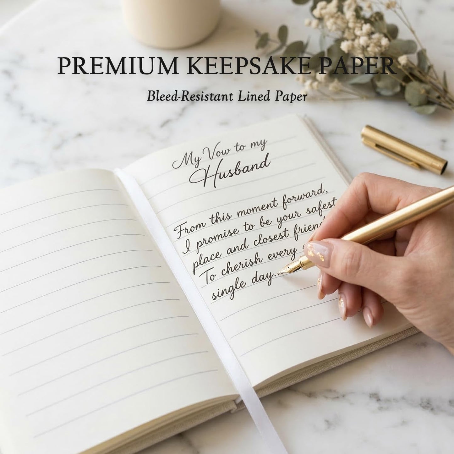 ADUN Stationery His and Hers Wedding Vow Books - Linen Hardcover, Gift Box & Ribbon Marker, 80 Pages Keepsake Journals for Bride & Groom, Perfect for Ceremony, Engagement & Bridal Shower Gifts [Ivory]