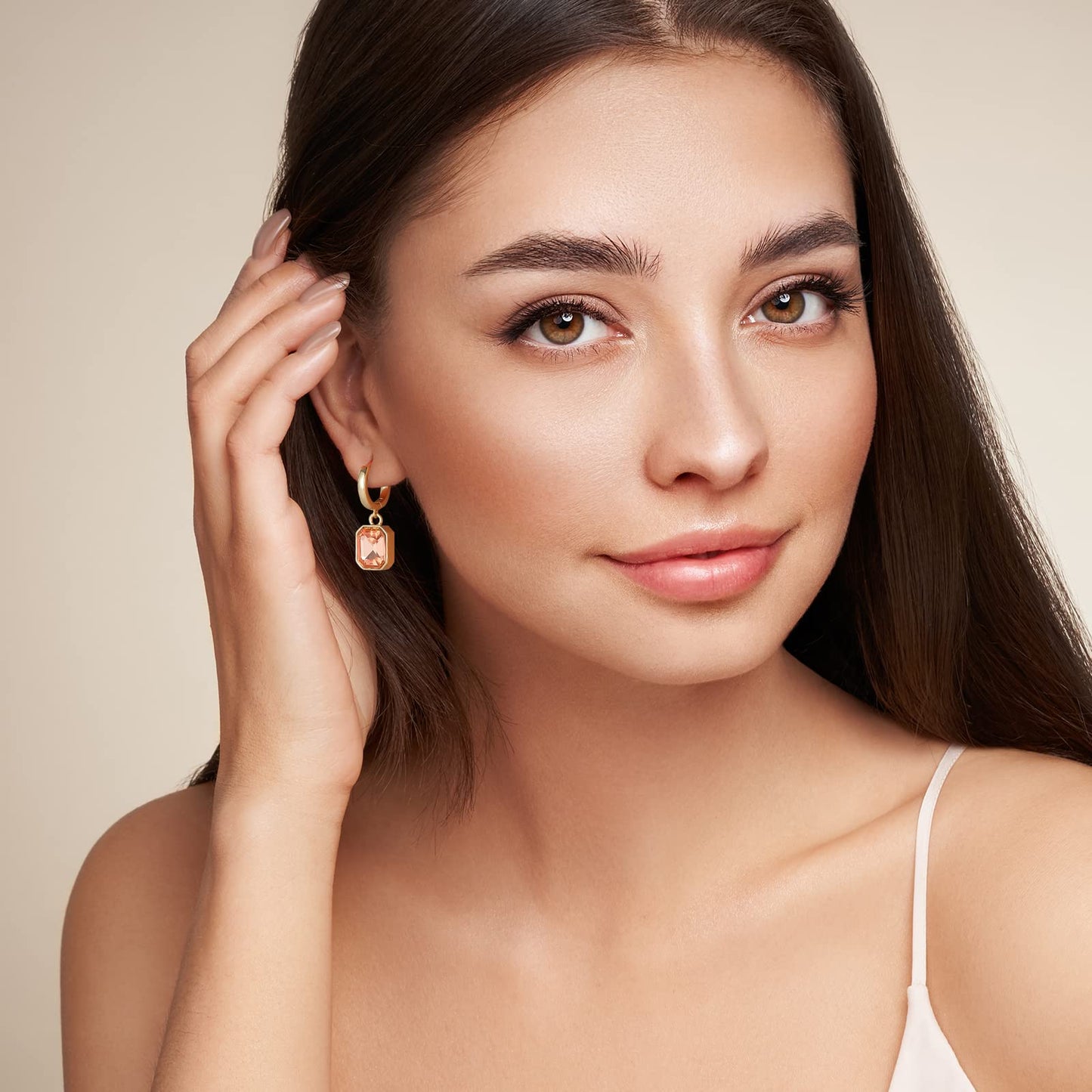 Birthstone Crystal Dangle Drop Earrings, 18K Gold Plated Huggie Hoop Hypoallergenic Earring Jewelry Gifts for Women (Light Topaz)