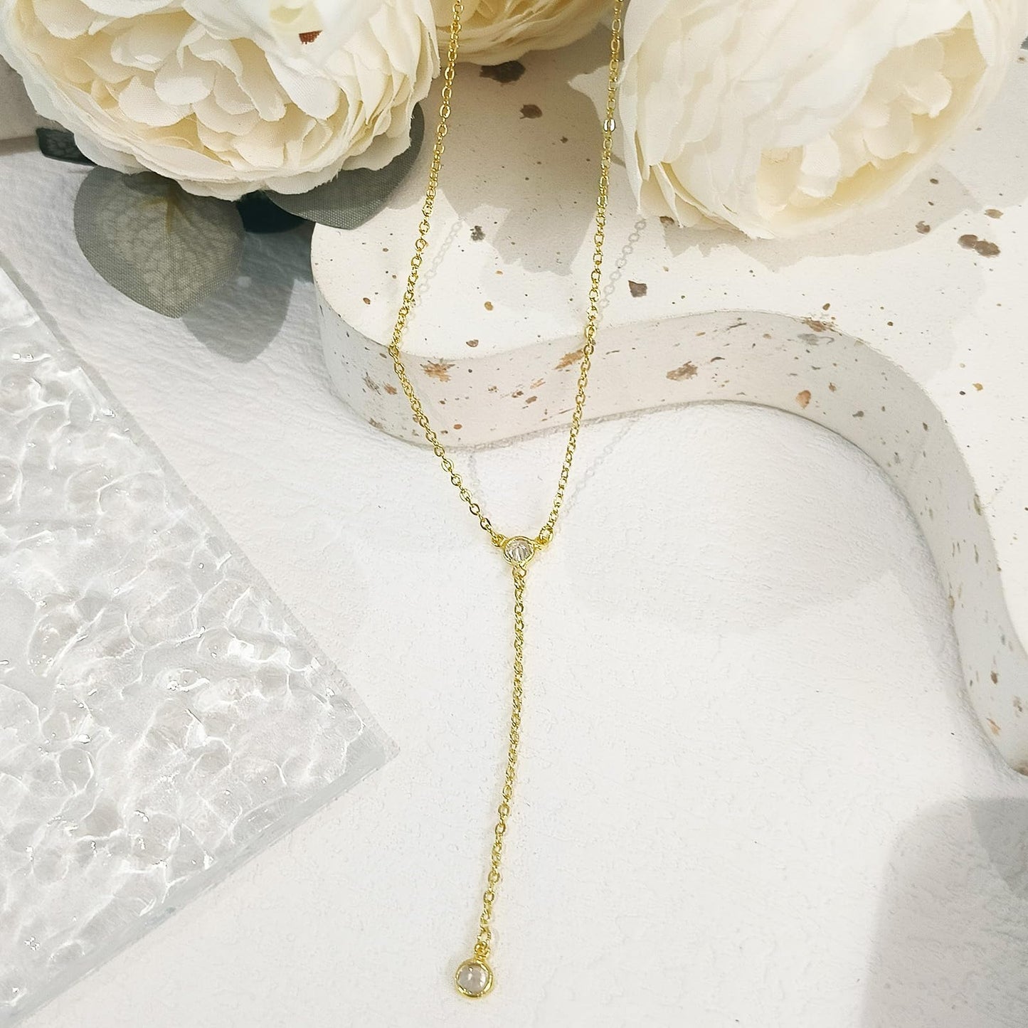 LULII Gold Necklace for Women Trendy Dainty 14K Gold Plated Long Drop Necklaces Lariat CZ Pendant Necklace Simple Jewelry for Women Gifts