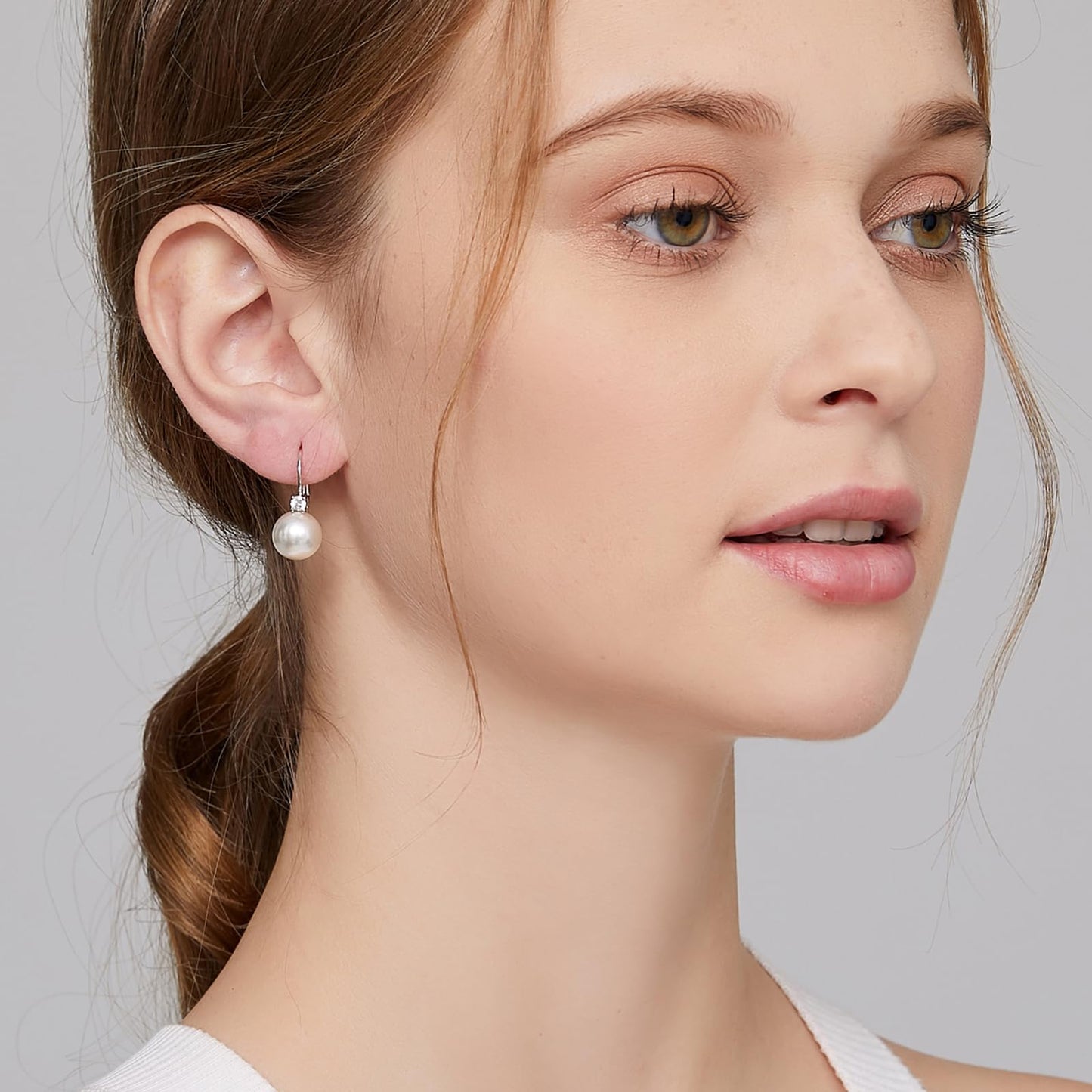 Pearl Leverback Earrings Pearl Dangle Drop Earring for Women 925 Sterling Silver Cubic Zirconia 10mm Jiahanzb