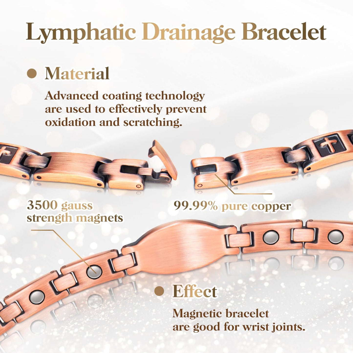 Mahnco Magnetic Copper Bracelet & Ring for Women, Lymph Detox Bracelet for Joint with 3500 Gauss Strong Magnets-Jewelry Gifts with Adjust Tool