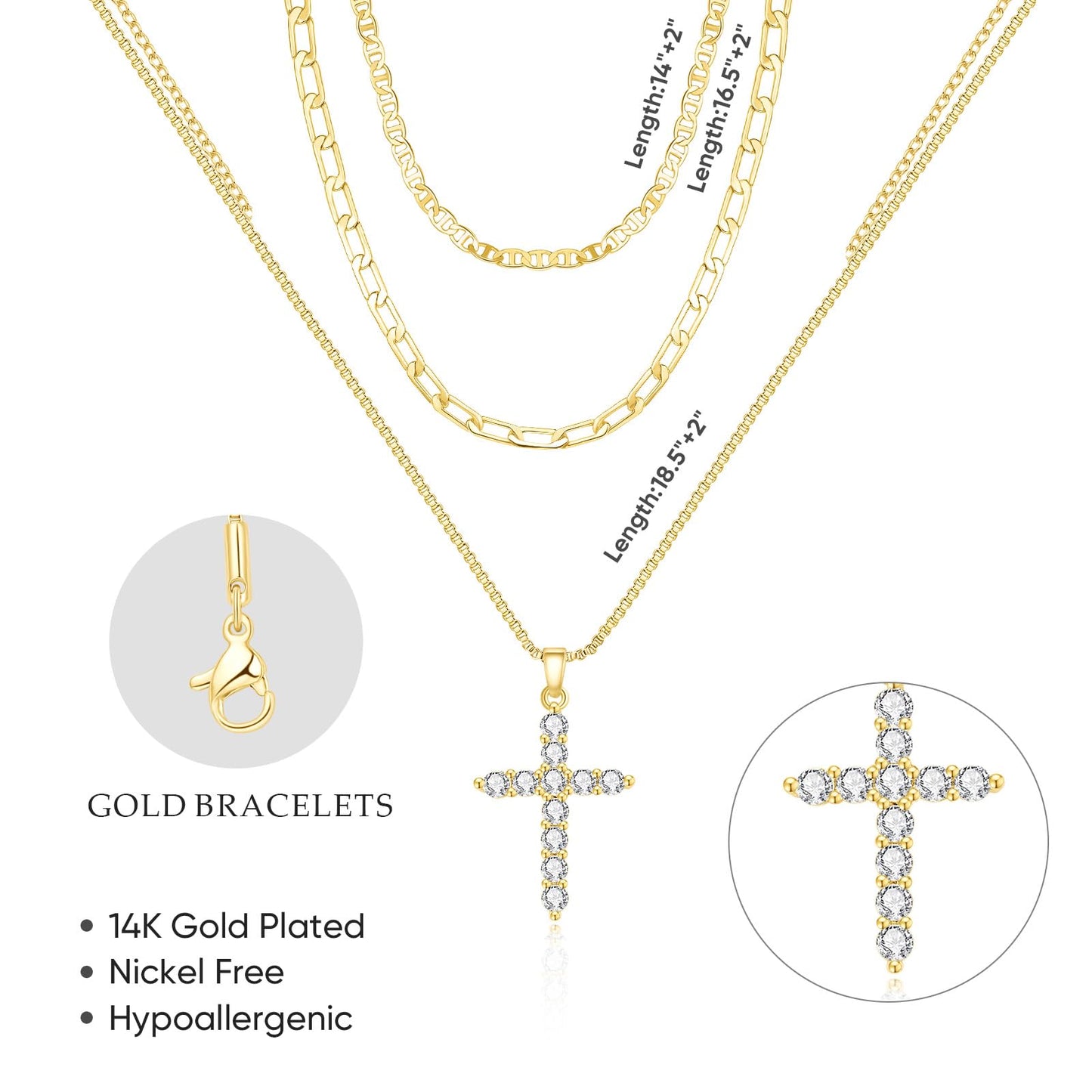 PDWZNBA Layered Gold-plated Necklaces for Women, 14K Real Gold-Plated Triple Chain Necklace, Dainty Choker Jewelry Set, Trendy Jewelry Gifts