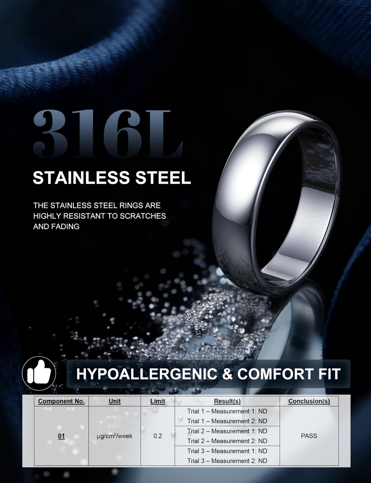Florideco 5mm Stainless Steel Ring Wedding Bands for Women Mens Ring Wedding Band Plain Dome High Polished Size 9