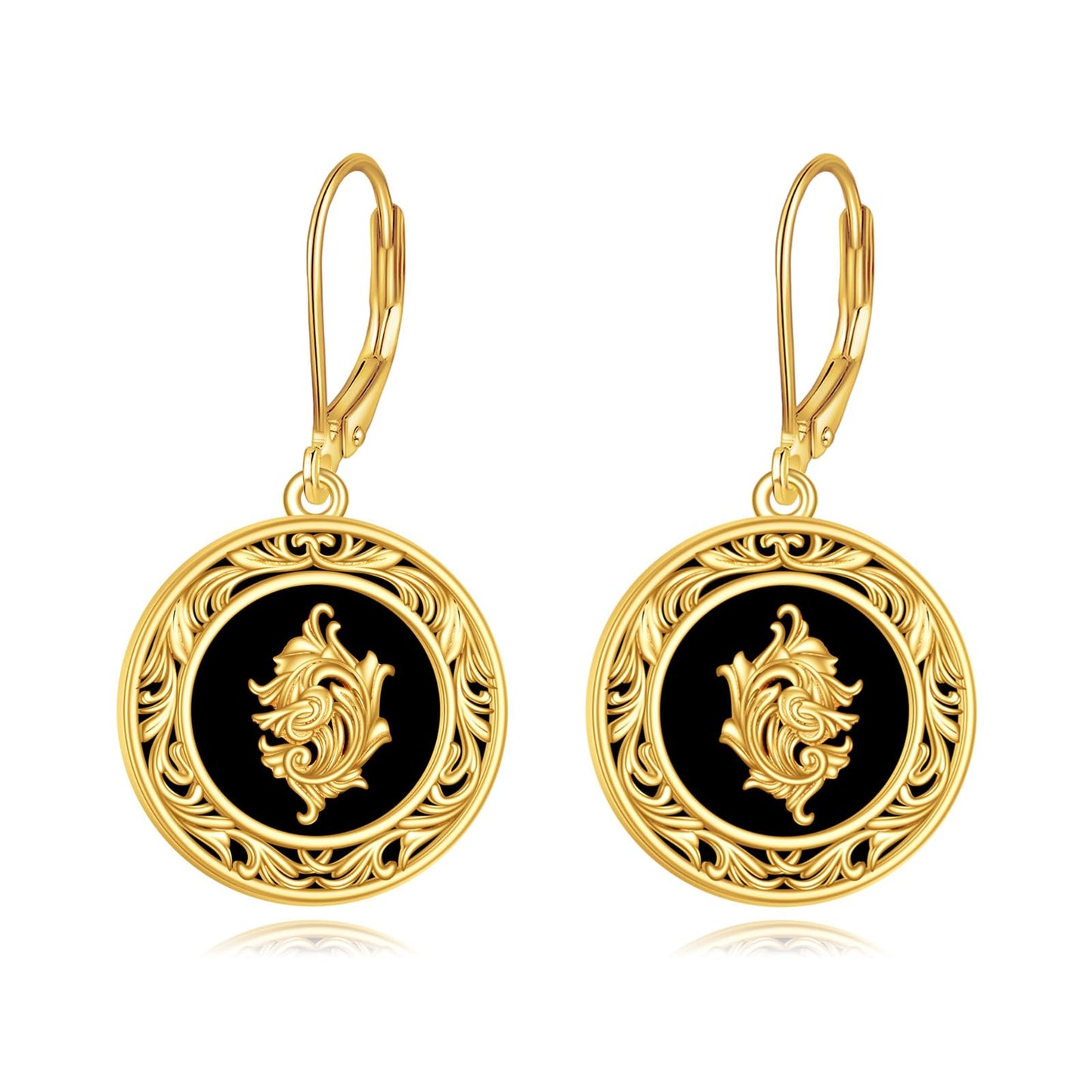 Black Onyx Drop Earrings for Women Sterling Silver 18K Yellow Gold Plated Filigree Black Onyx Dangle Leverback Earrings Jewelry Gifts