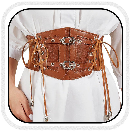 BODIY Brown Corset Belt Leather Wide Waist Corset Vintage Waist Accessories for Women (Brown)