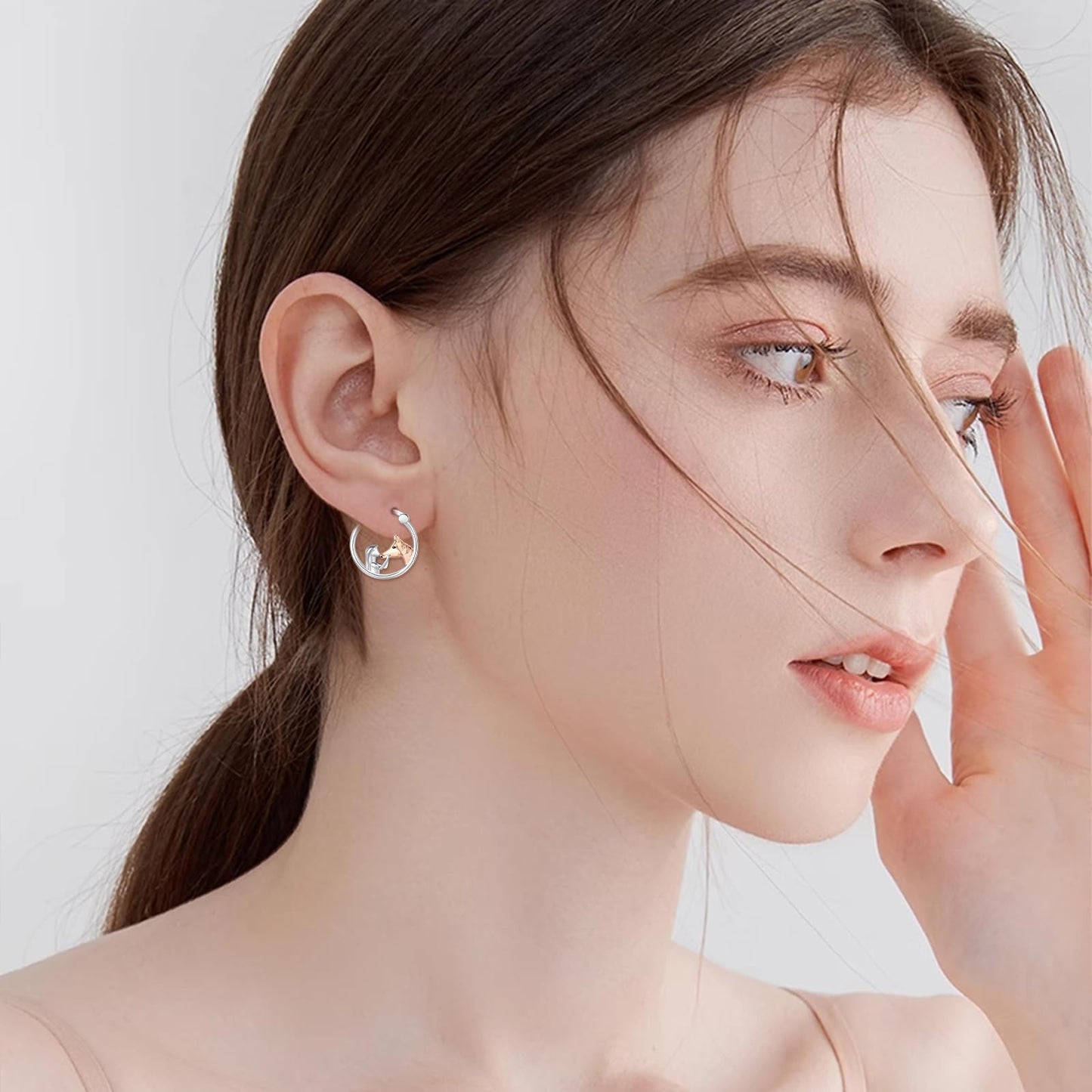 JUSTKIDSTOY Horse Earrings for Girls Women 925 Sterling Silver Horse Hoop Earrings for Sensitive Ears Jewelry Horse Graduation Gifts for Women Daughter Horse Lovers