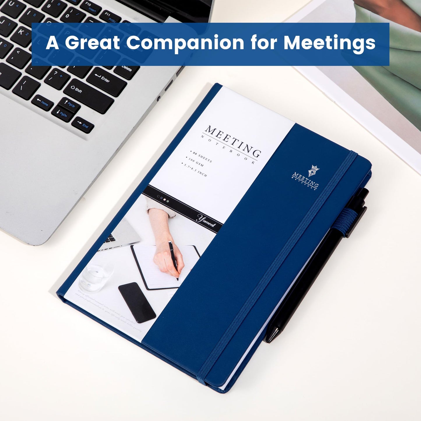 Yoment Meeting Notebook for Work with Action Items Hardcover Leather 5.5X 8.5 Office Project Planner for Women Men Meeting Notes Notebooks for Work,Dark Blue