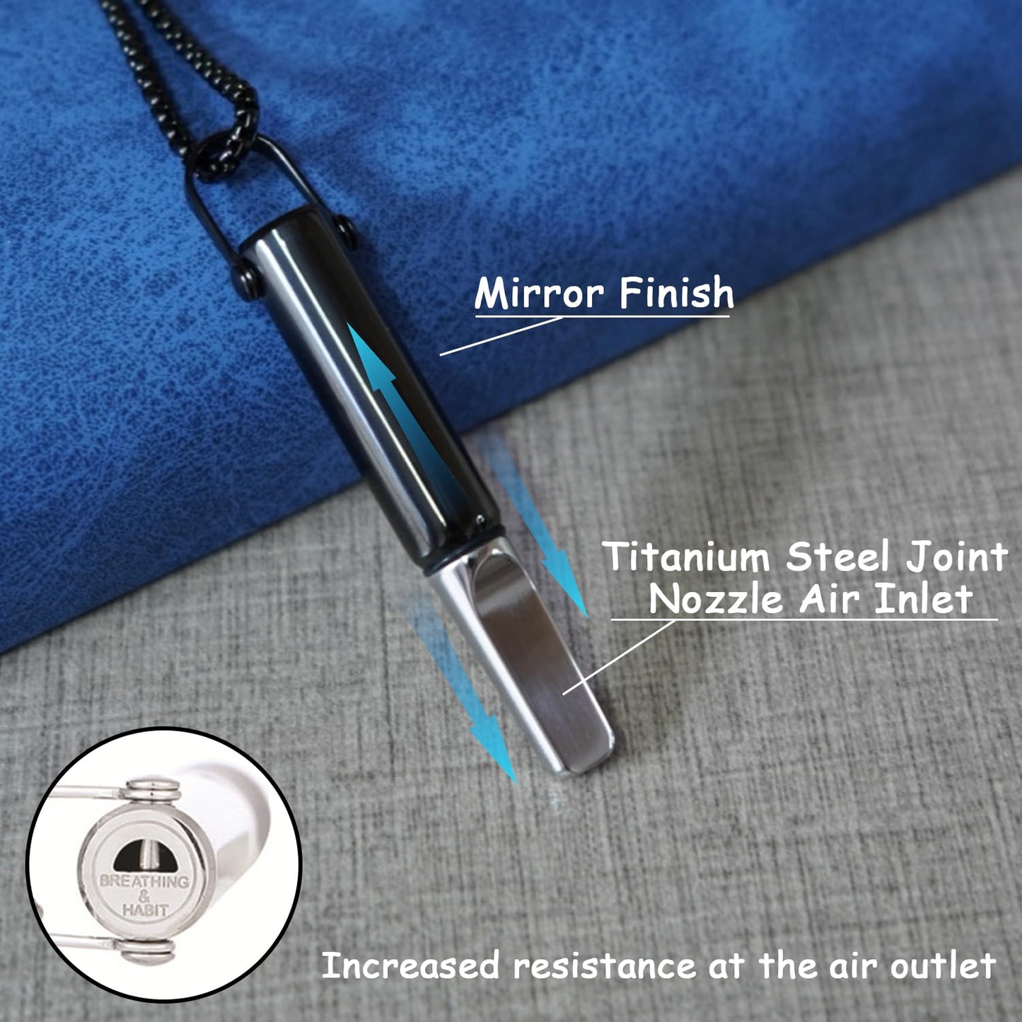 Breathing Necklace to Quit Smoking, Stainless Steel Smokeless Inhaler, Deep Breathing Aid, 3 Unscented Sponge Cores, Portable Velvet Bag, for Yoga, Office, Study, Meditation(Silver)