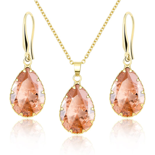 Linawe Citrine Crystal Gold Jewelry Sets for Women, Imitation Diamond Pendant Necklace Set, Rhinestone Drop Dangle Earrings Set, Birthstone Cubic Zirconia Matching Wedding Jewelry Set