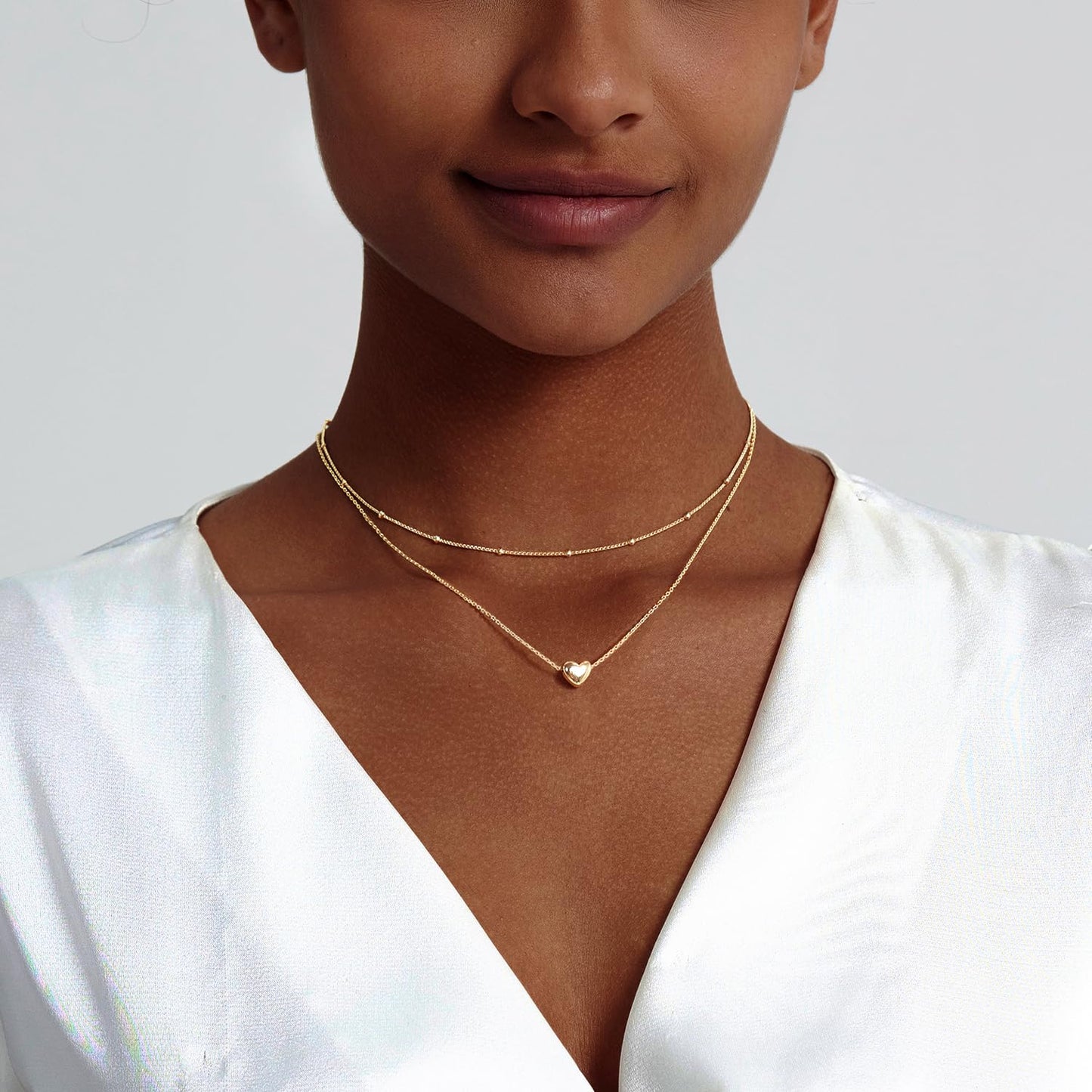 Zeffy Layered Tiny Puffy Heart Pendant Necklace Cute Heart Choker Necklace Simple Gold Necklace Jewelry for Women Trendy Gift