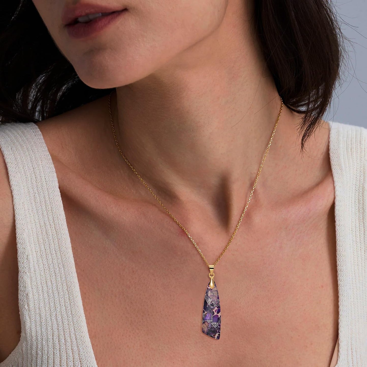 Wovanoo Nature Stone Necklaces for Women Boho Pendant Necklace 18K Gold Chain Necklaces Purple Gold