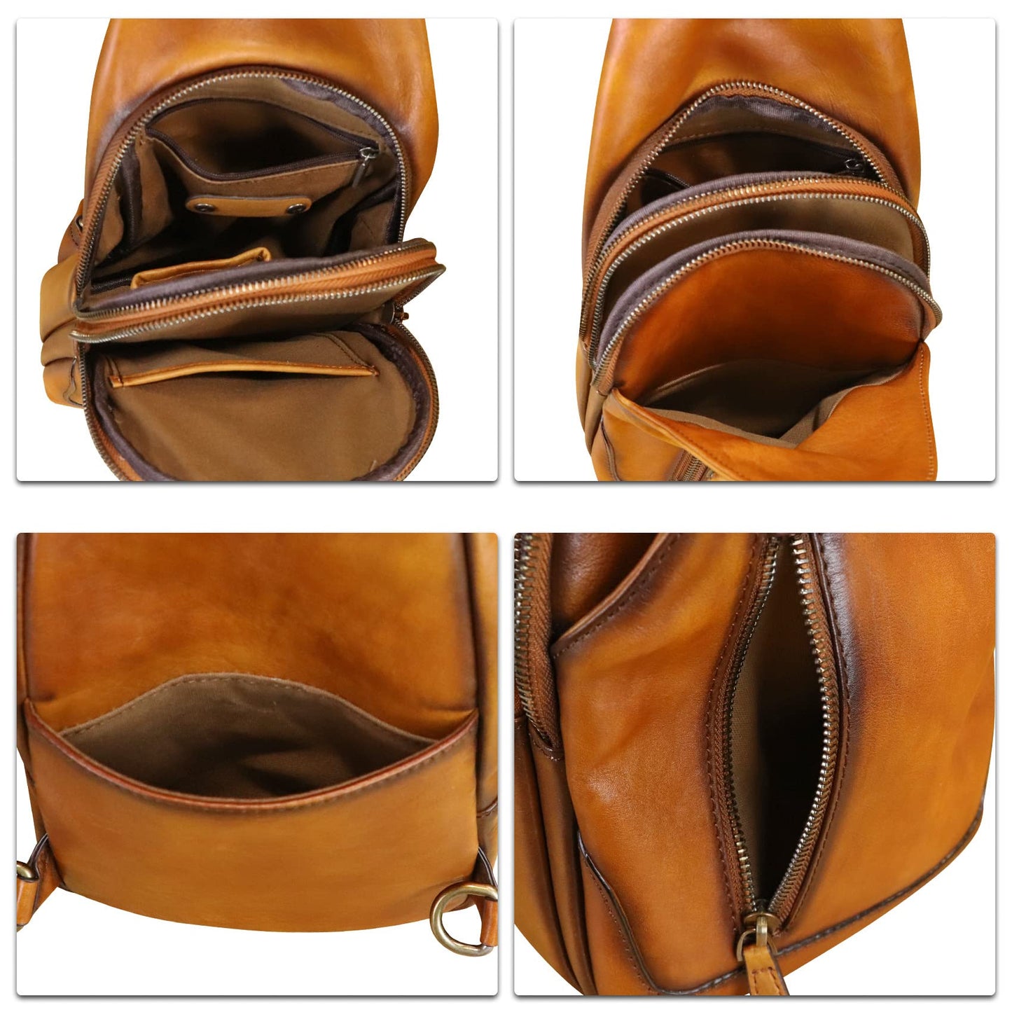 LRTO Genuine Leather Sling Bag Crossbody Purse Motorcycle Bag Handmade Hiking Daypack Retro Shoulder Backpack Vintage Chest Bag (Brown)