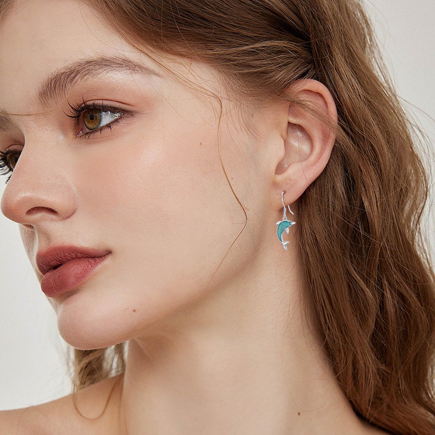 HPQQ Dolphin Earrings 925 Sterling Silver Turquoise Dolphin Dangle Earrings Ocean Beach Themed Jewelry Mother's Day Jewelry Gifts for Women