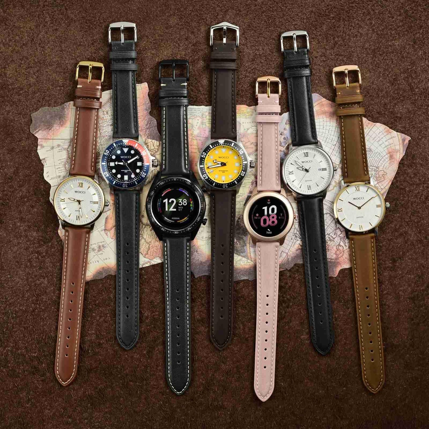 WOCCI 16mm Vintage Leather Watch Band for Men and Women, Gold Buckle (Cinnamon Brown)