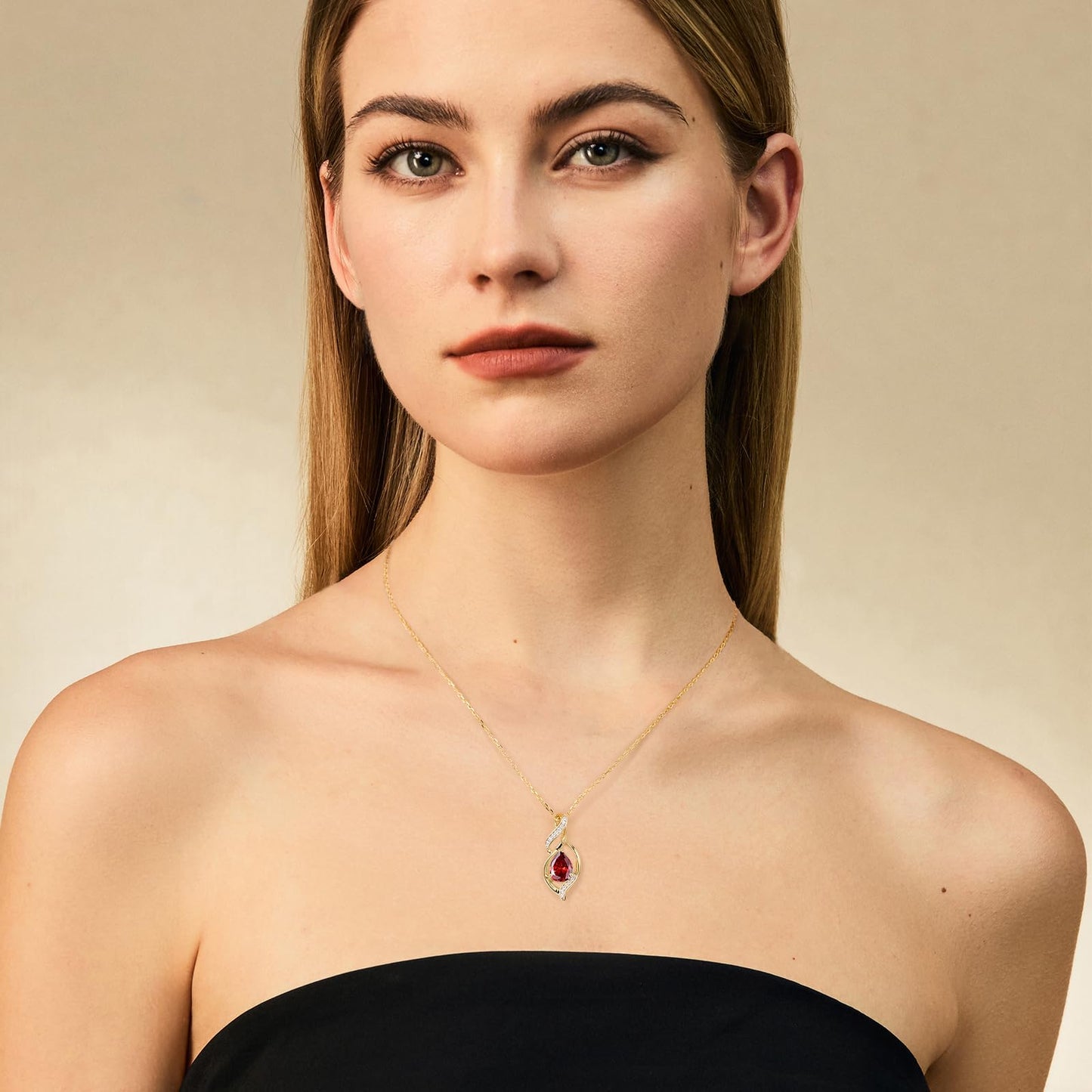 FANCIME 14K Gold Plated July Birthstone Necklace for Women Ruby Teardrop Necklace Sterling Silver Infinity Love Birthday Gifts for Women, 16"+2" Inches