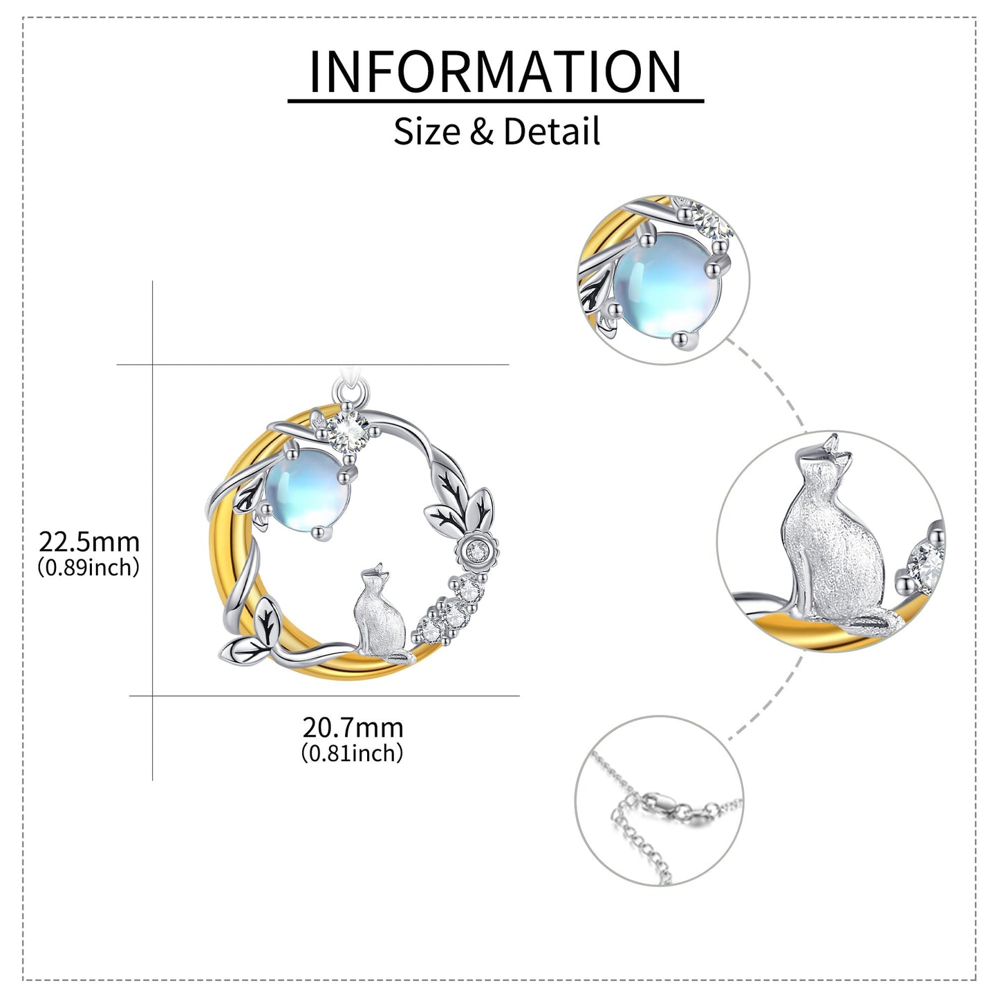 YAFEINI Cat Necklace 925 Sterling Silver Moonstone Moon and Cat Pendant Christmas Mother's Day Jewelry for Women Mom
