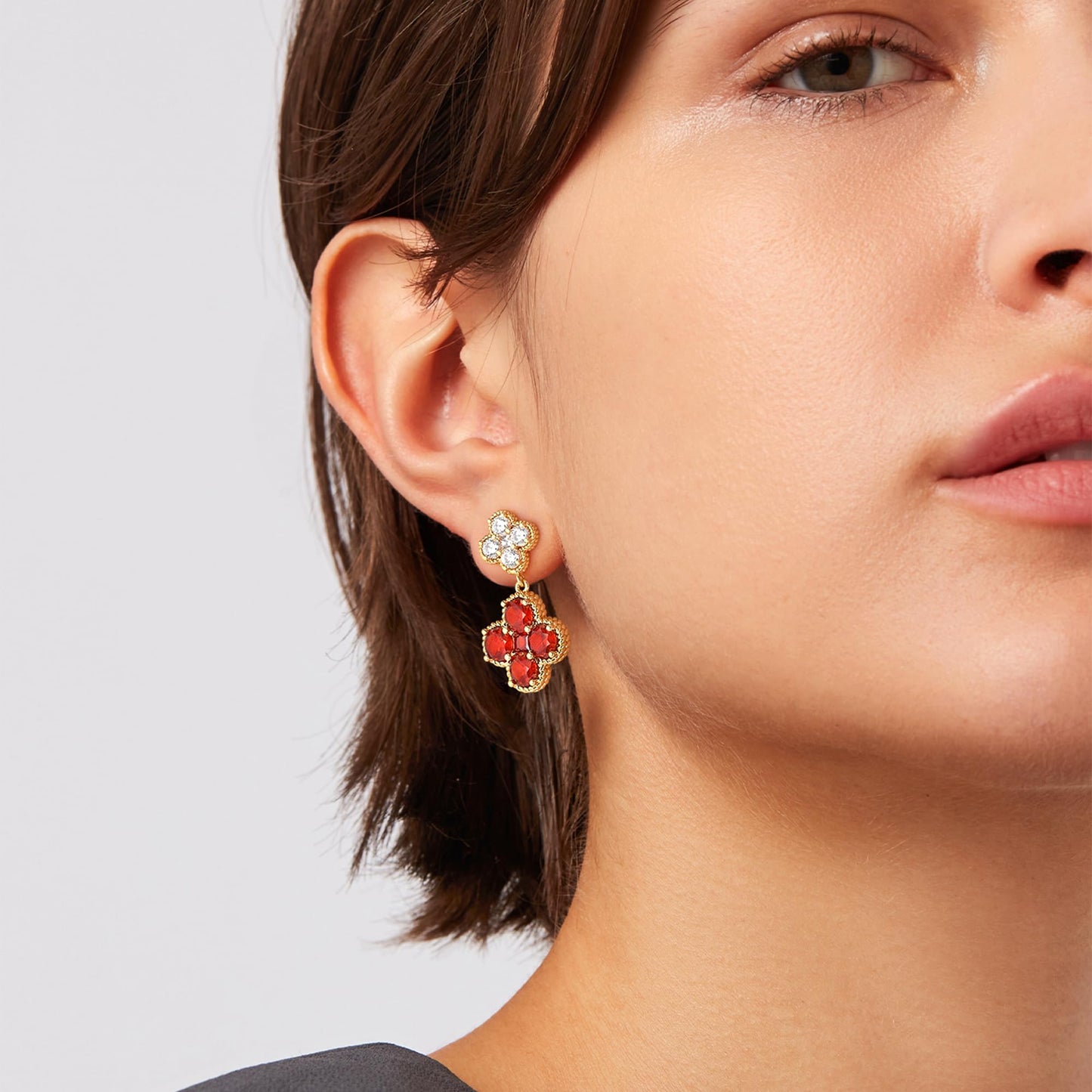 MTMY Dangle Earrings for Women 14K Gold Plated Four Leaf Clover Dangling Drop Birthstone Stud Earrings Trendy Flower Birthstone Jewelry Birthday Gifts(January)
