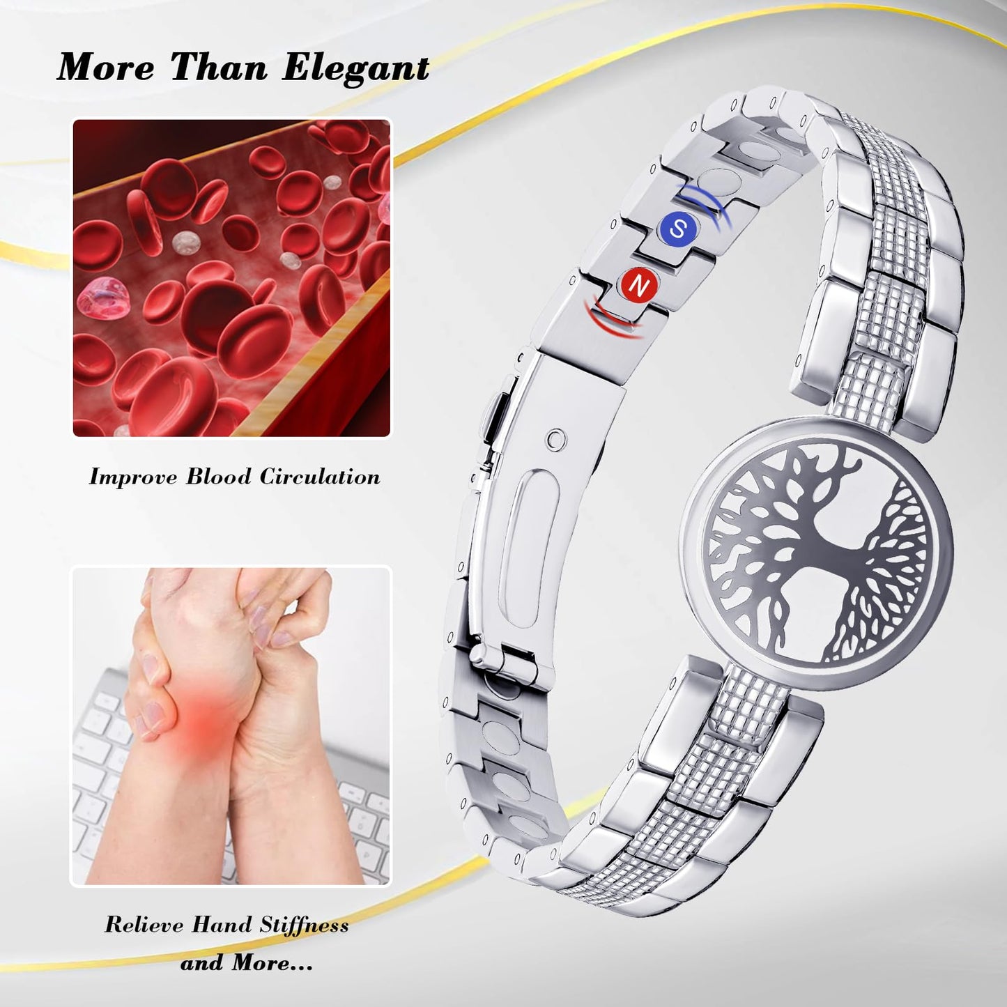 JEROOT Ultra Strength Magnetic Bracelet for Women | 3500-6000 Gauss Neodymium Magnets | Magnetic Therapy Jewelry with Adjustable Tool & Gift Packaging