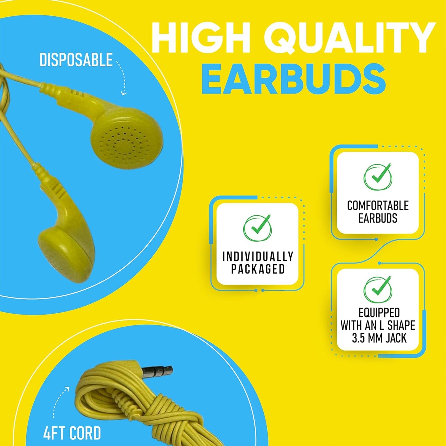 Redskypower 10 Pack 3.5mm 4ft Bulk Wired Earphones, In Ear Earbud Headphones with Jack, Tangle Free Cable, Comfortable