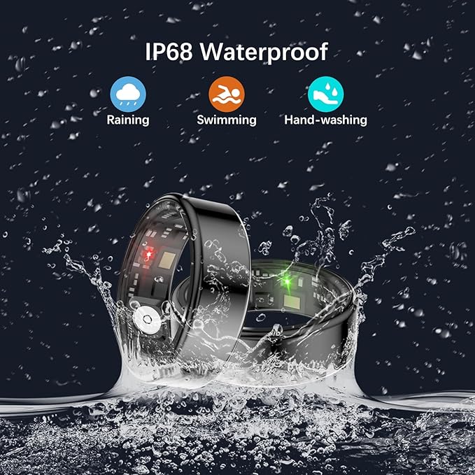 Smart Health Rings for Women Men, Fitness Tracker with Heart Rate, Blood Oxygen, HRV, Sleep Tracker, Step Tracker, No Subscription Fee, IP68 Waterproof Smart Ring for iphone & Android (Black 14#)