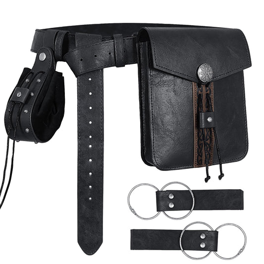 Treature Medieval Belt Pouches - Renaissance Belt Pouch Coin Purse Skirt Hike Set - Medieval Pirate Costume Halloween Cosplay for Ren Faire. (Black)