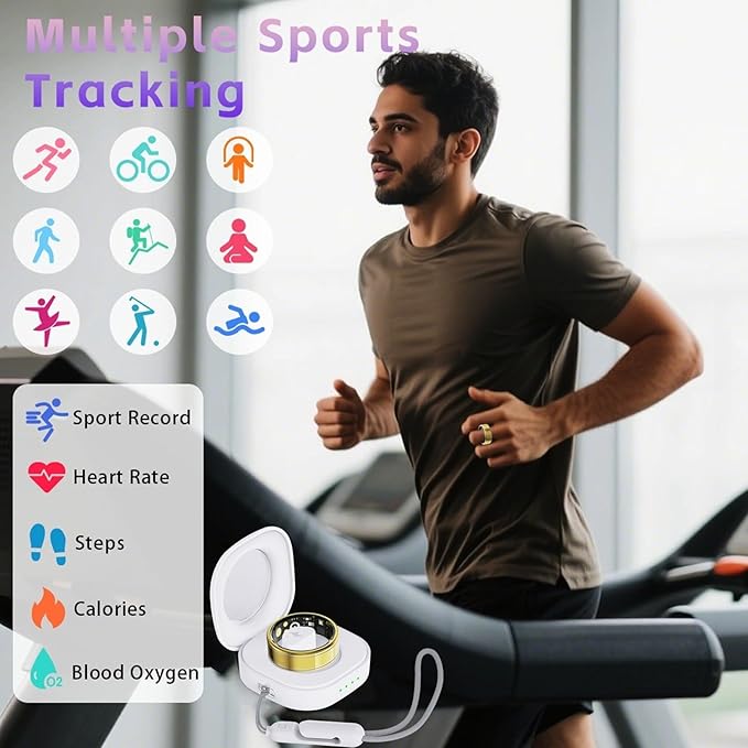 Health Fitness Tracker Ring for Women Men ??Smart Ring with Heart Rate, SpO2, Blood Pressure, Sleep Monitoring with Charging Case,Remote Photography, Family Care, No Subscription Fee (Gold 11)