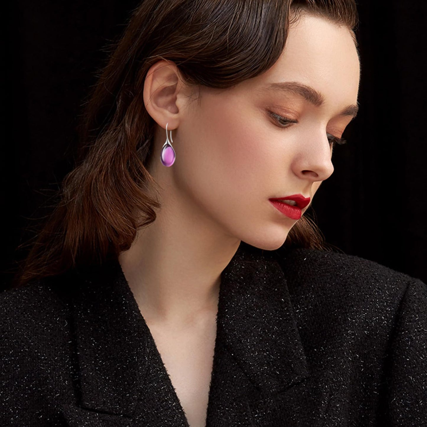 JIMARIN Lightweight Vintage Sparkly Crystal Rhinestone Teardrop Dangle Drop Earrings Bohemian14K Gold Geometry Hook Earring for Women (Silver Purple)