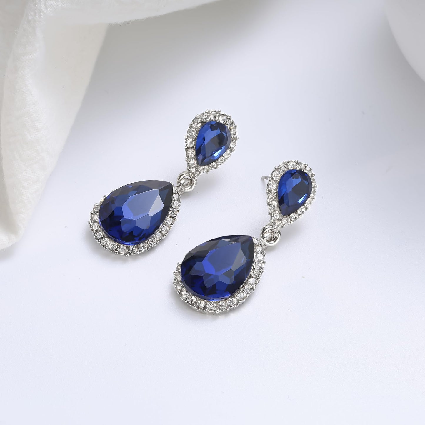 EVER FAITH Women's Austrian Crystal Wedding Tear Drop Dangle Earrings Navy Blue