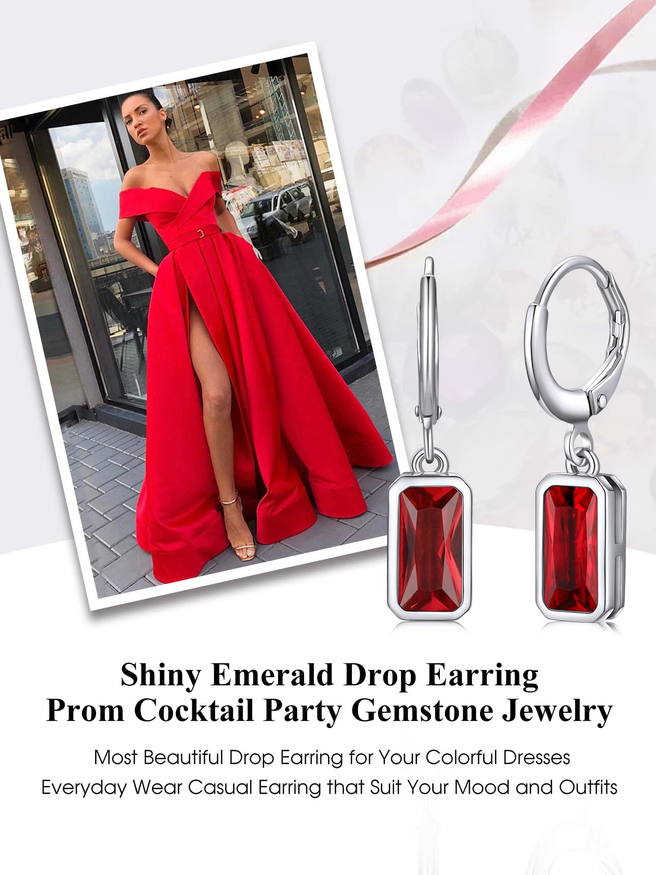 Bestyle Sterling Silver Rectangle January Birthstone Dangle Drop Earrings - Sparkle Garnet Red Earrings for Women Dangling -Small Silver Huggie Hoop Earrings For Women | Trendy CZ Huggie Earrings
