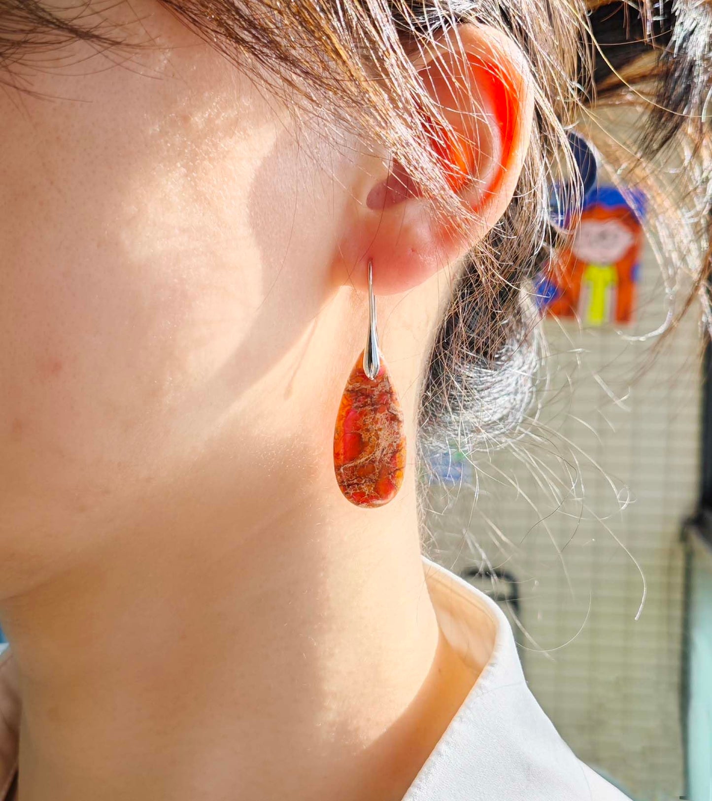 Lettarius Natural Crystal Healing Moon Stone Drop Earrings for Women Sea Sediment Rock Teardrop Birthstone Orange Quartz Dangle Silver Plated Jewelry
