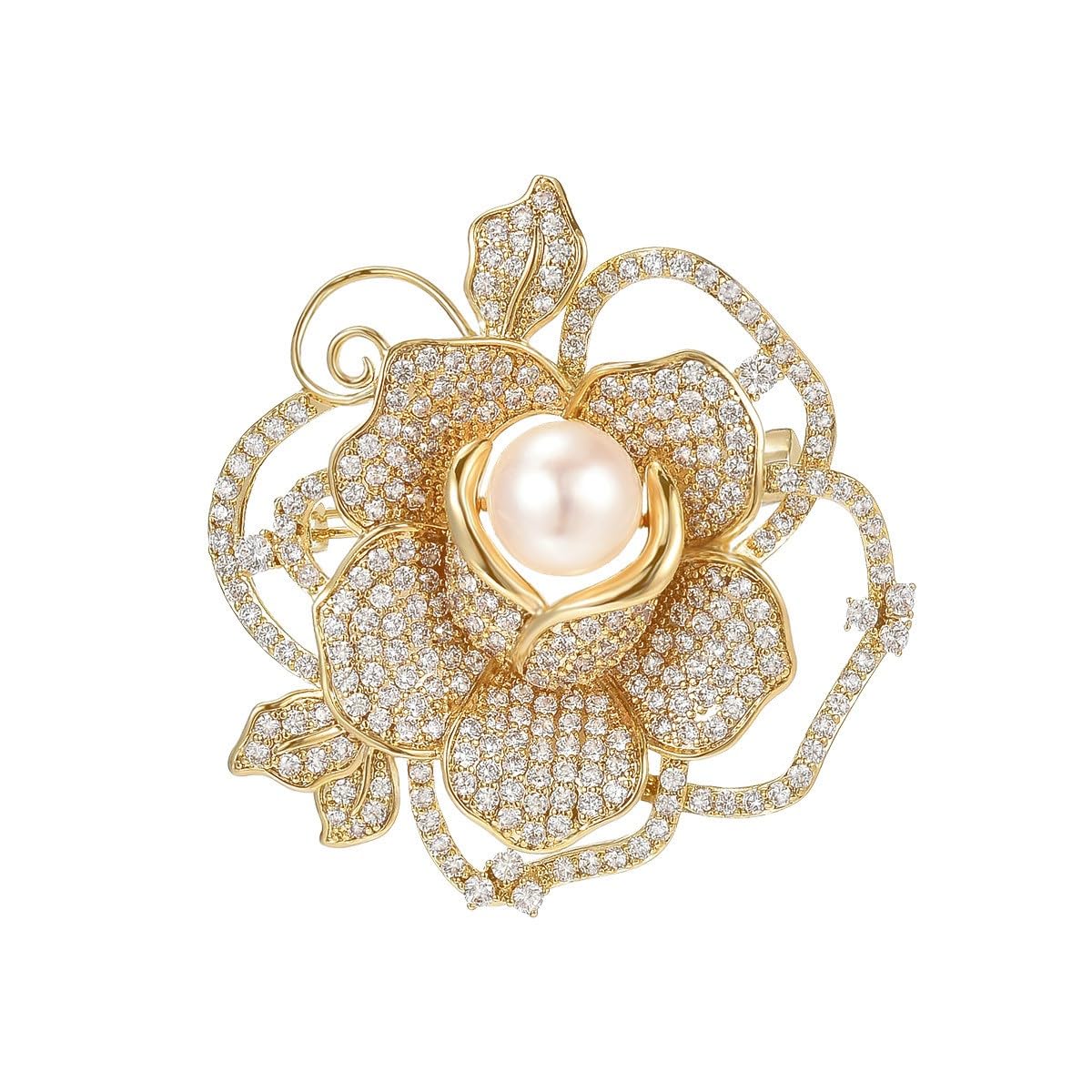 UNVAK Rhinestone Flower Brooch - 18k Gold Plated Pin Jewelry for Thanksgiving Day, Birthday Gifts, Dress Accessories