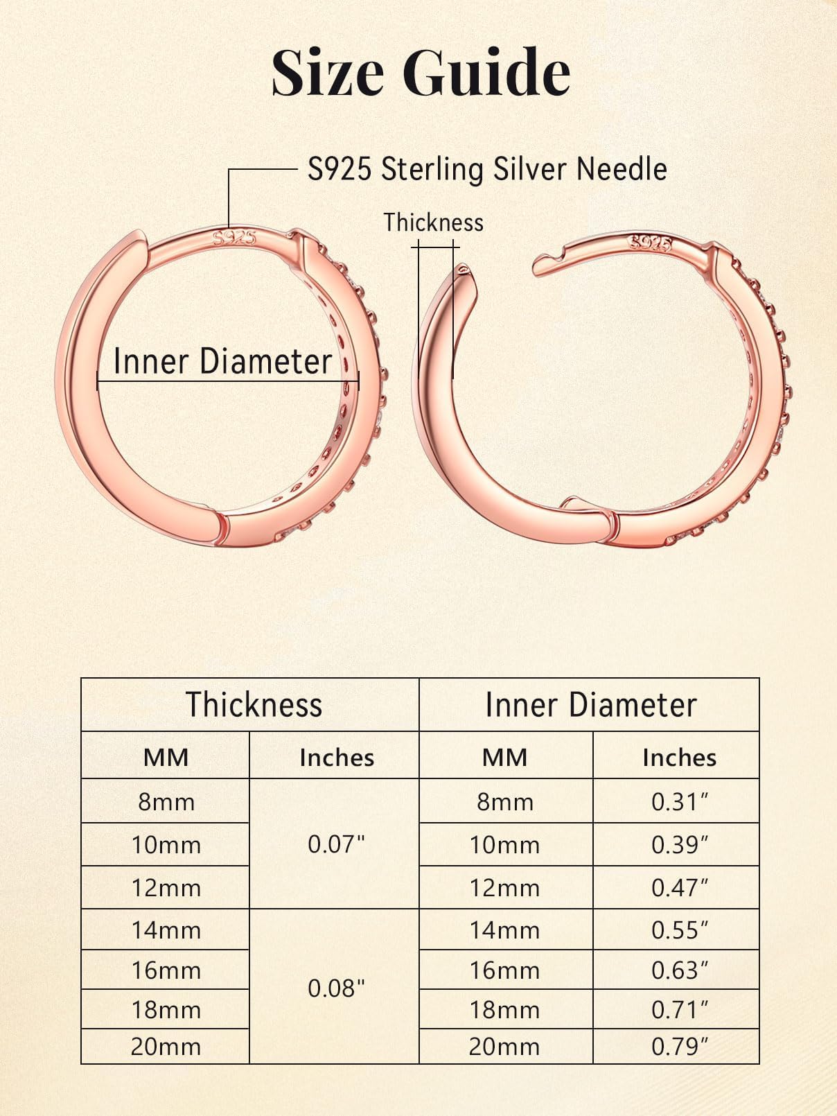 FaithHeart Cubic Zirconia Hoop Earrings for Women, Rose Gold Hypoallergenic Huggie Hoop Earrings, Small Cartilage Earrings for Women 8mm, Send Gift Box