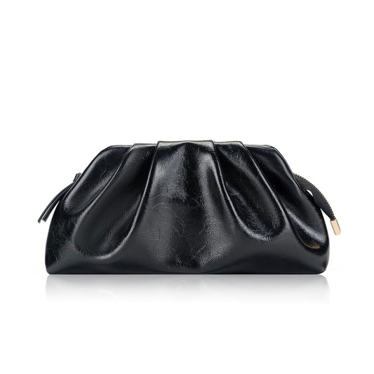 Milisente Clutch Purses for Women Shiny PU Leather Pleated Evening Clutch Bag With Shoulder Strap for Formal Wedding Prom (Black)