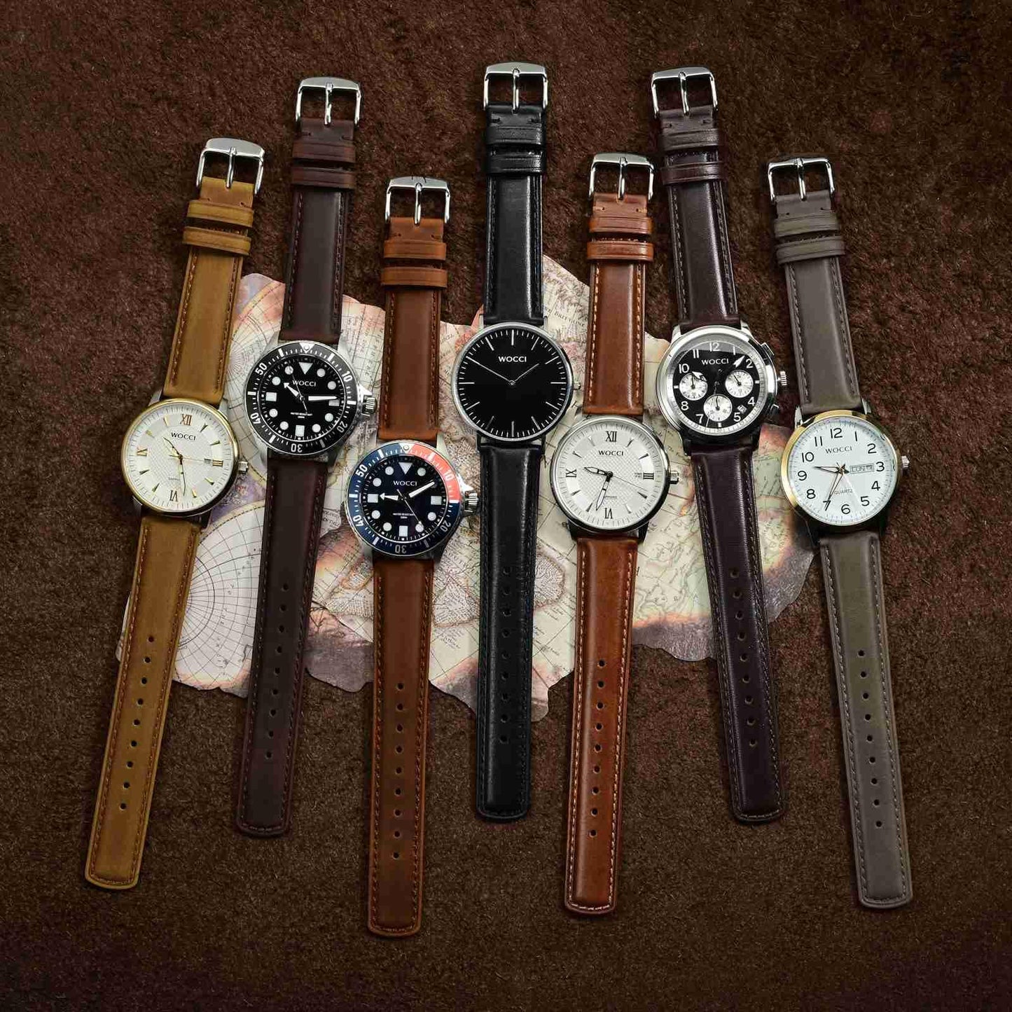 WOCCI 20mm Watch Band for Men and Women, Genuine Leather - Top Grain Leather, Quick Release Strap, Golden Buckle (Dark Brown)