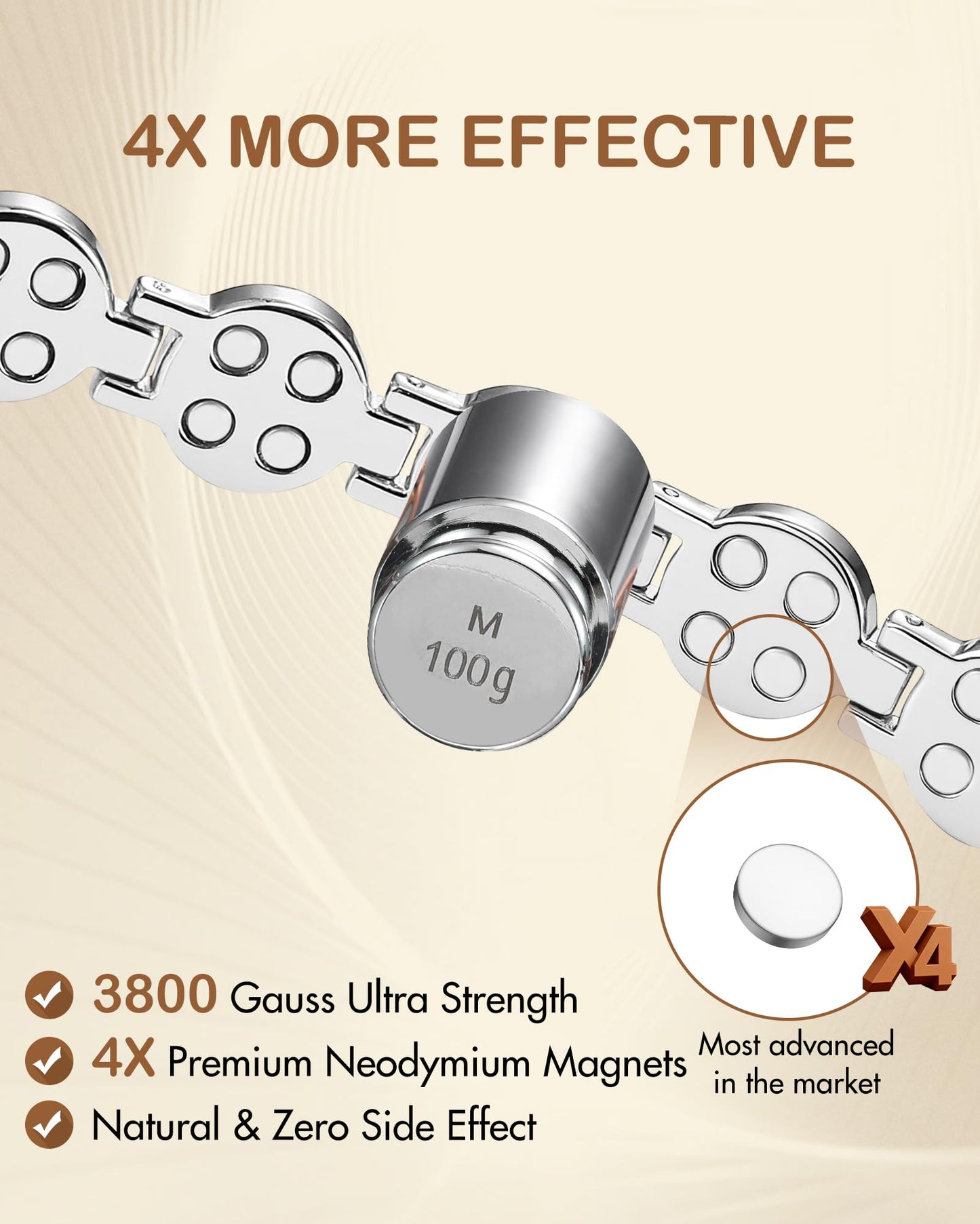 Feraco Pure Copper Bracelets for Women, 4X Ultra Strength Magnetic Bracelet with 3800 Gauss Neodymium Magnets & Sparkling Austrian Cut Crystals, Adjustable Jewelry Gift (Silver)