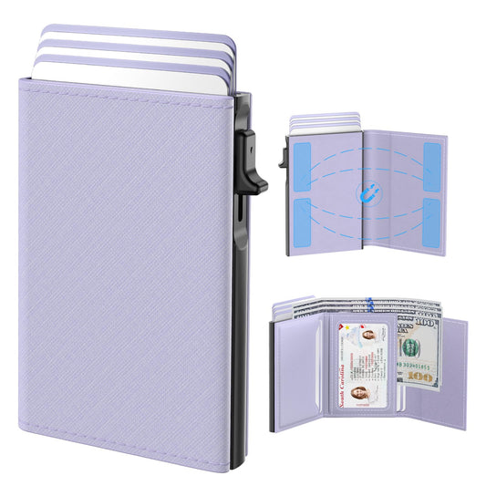 typecase Womens Wallet Card Holder: Pop Up Card Case, Genuine Leather, RFID Blocking, Slim, Minimalist, Thin, Small Size - 9-14 Card Capacity, ID Window, Cash Pocket (Lavender)